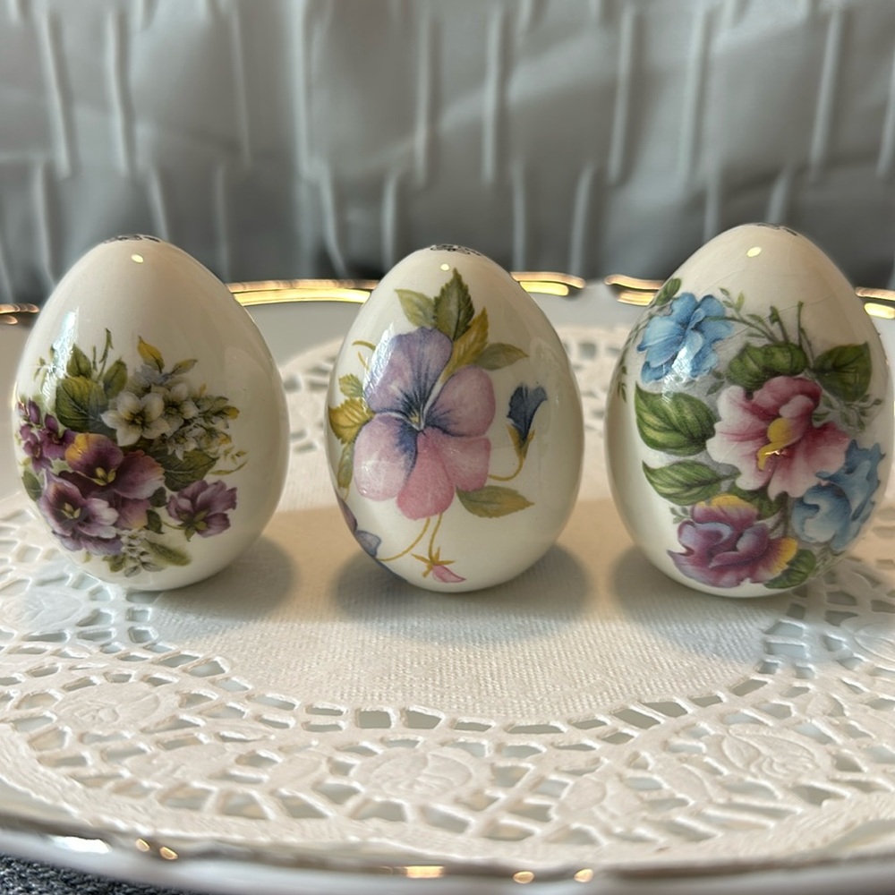 Three Vintage Collectible Hand Painted Porcelain Eggs by The Egg Lady